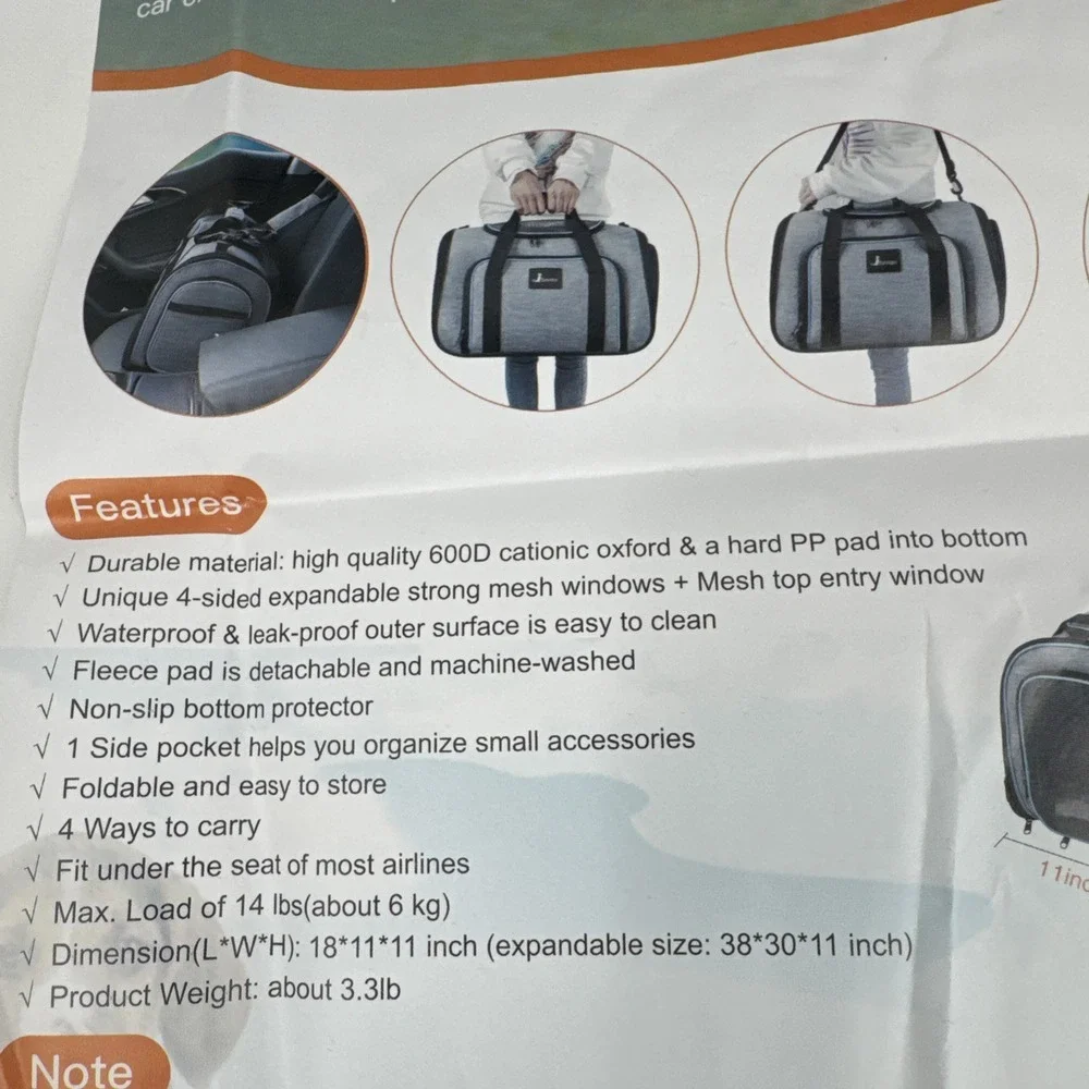NEW Airline Approved SIIVTON Animal Carrier 4 Expandable Sides With‎ Fleece Pad